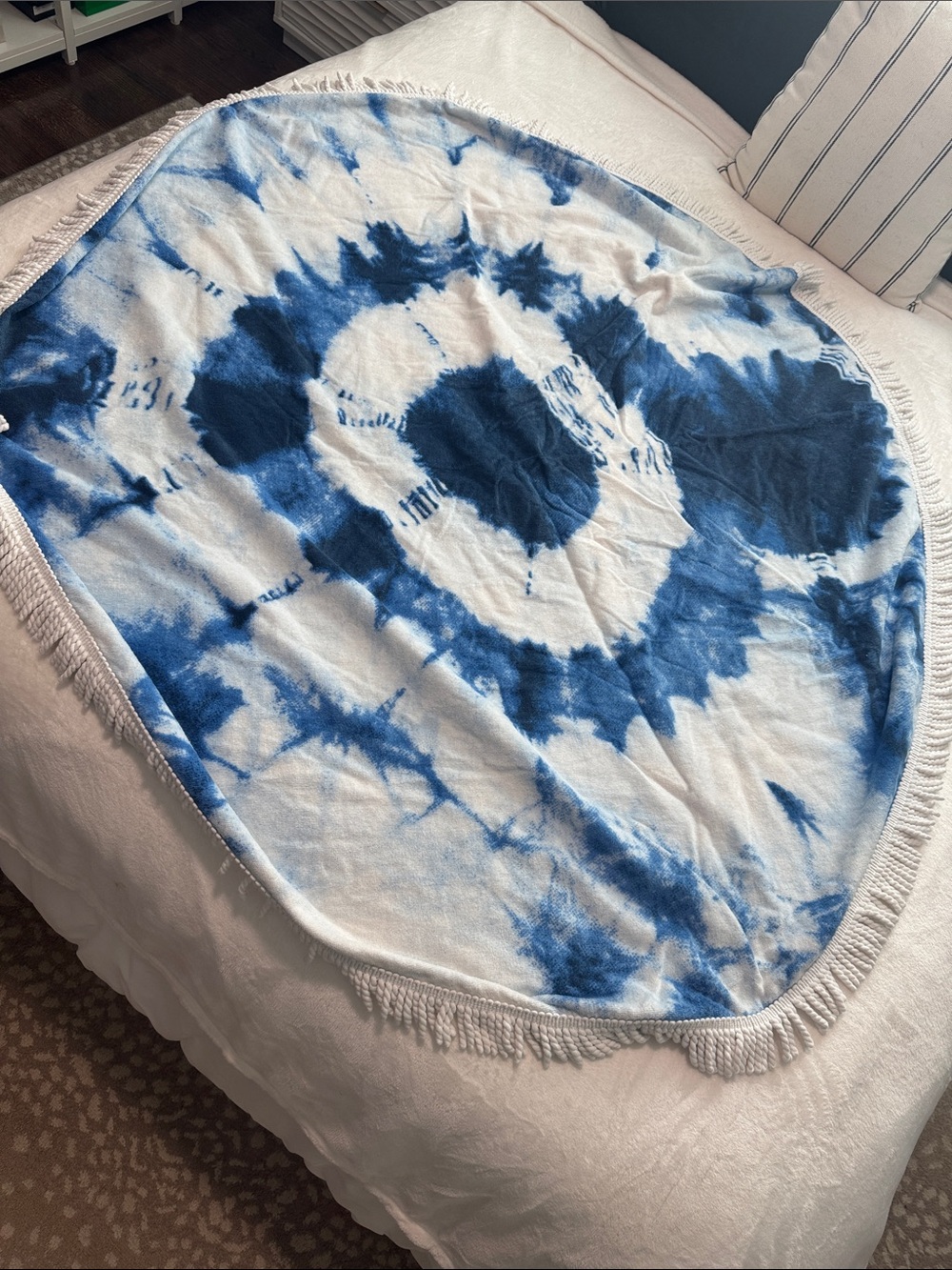 Cotton On Blue Tie-Dye Fringe Trim Round Beach Towel